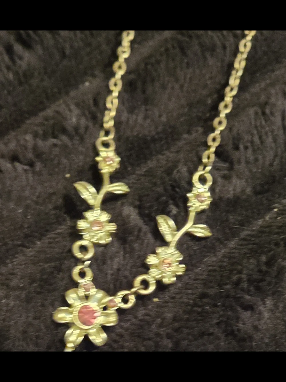 Gold-Tone Floral Necklace with Pink Accents